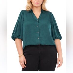 Vince Camuto Green Puff Sleeve Boxy Top Size 3X, NWT
